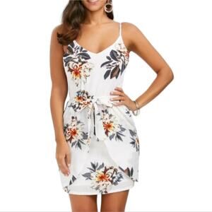 Grace Karin Dress Women's Medium White Floral Sleeveless V-Neck Short